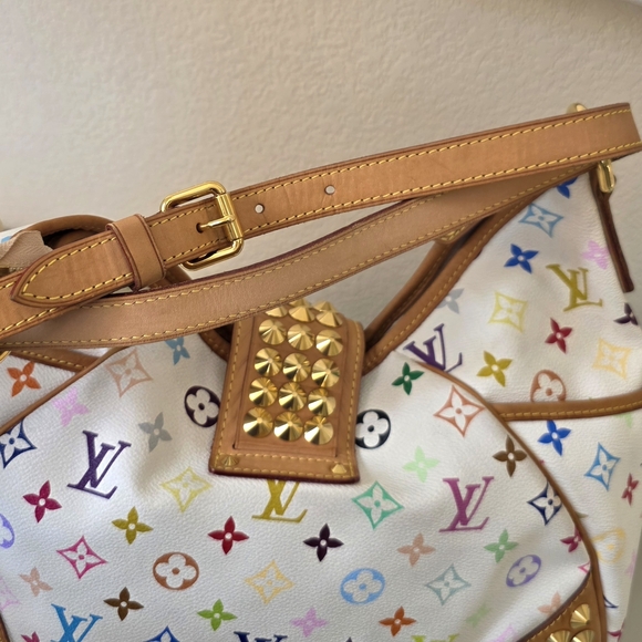 ♥RARE Louis Vuitton White Murakami Multicolor Monogram Gold Studded Shoulder Bag - Picture 9 of 16